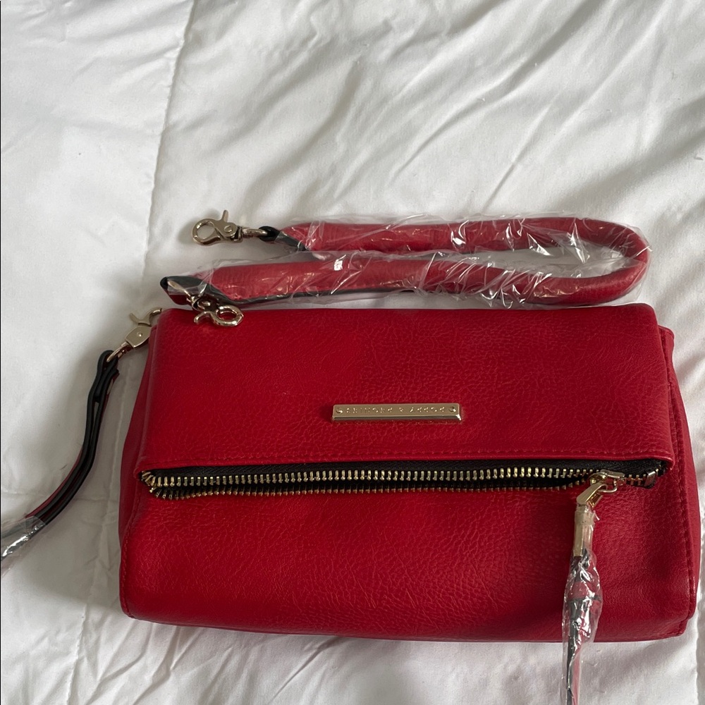 Poppy & Peonies Red Crossbody Bag with Gold Details